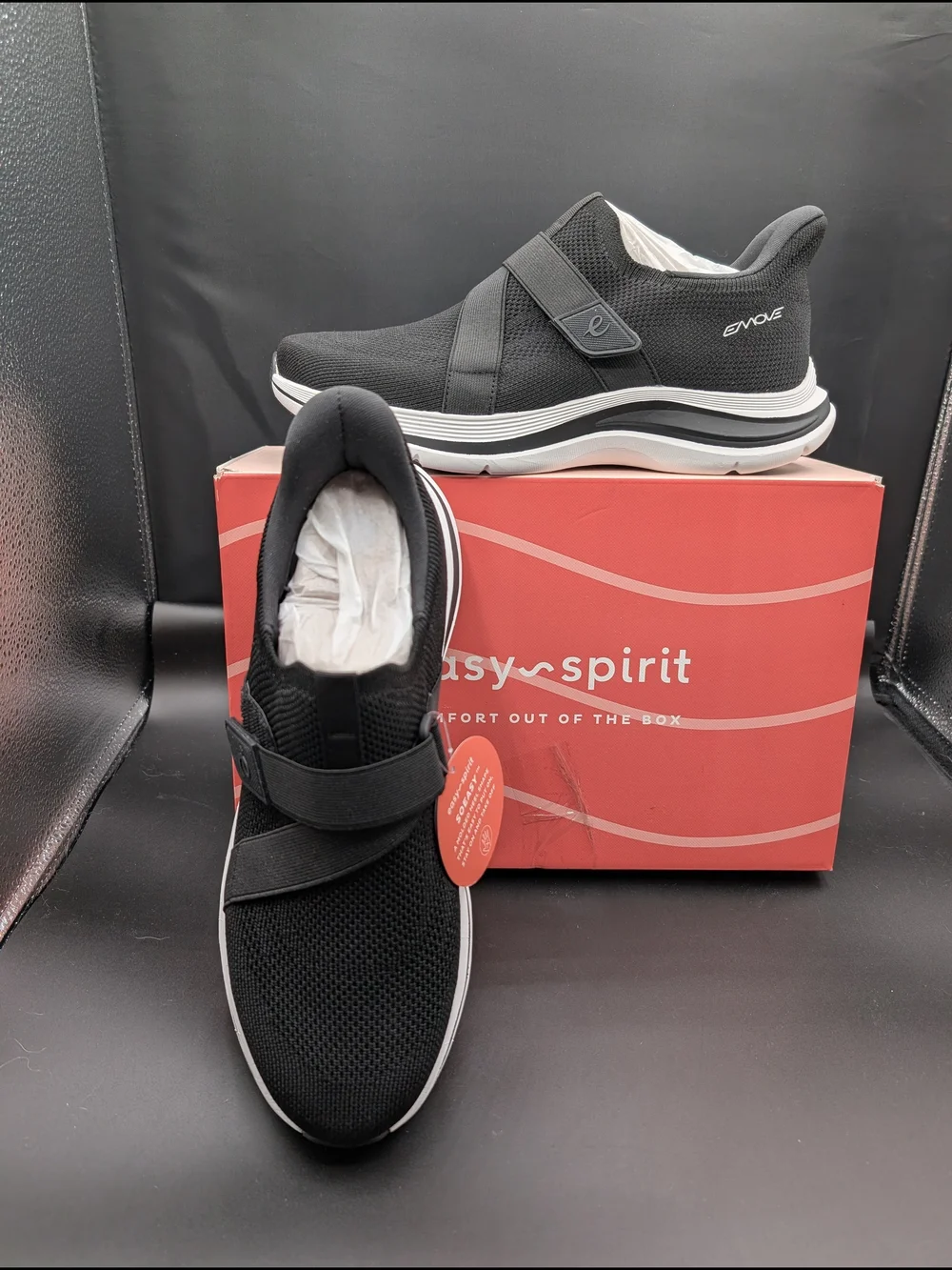 Easy Spirit Women's Black Mesh Slip-On Sneakers with Hook-and-Loop Strap